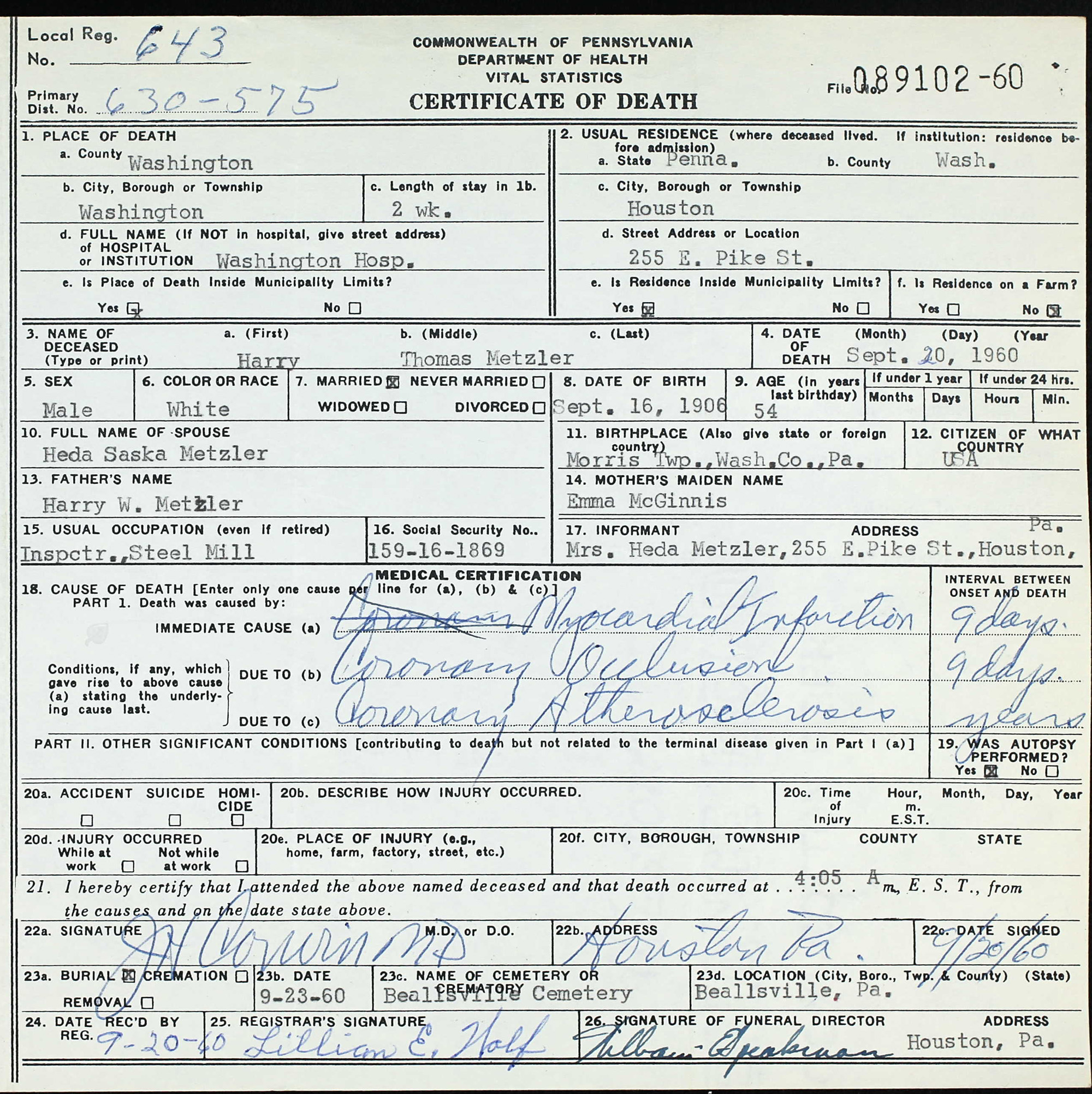 death certificate